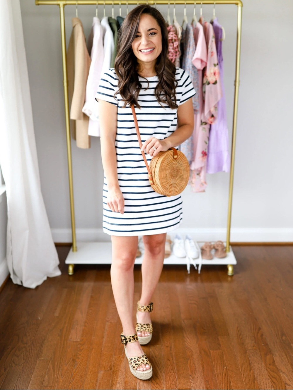 Banana Republic Factory Black and White Striped Short-Sleeve Mini Dress